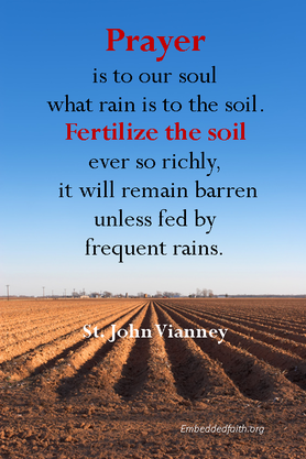 Prayer is to our soul wha rain is to the soil. st. john vianney, saintly sayings